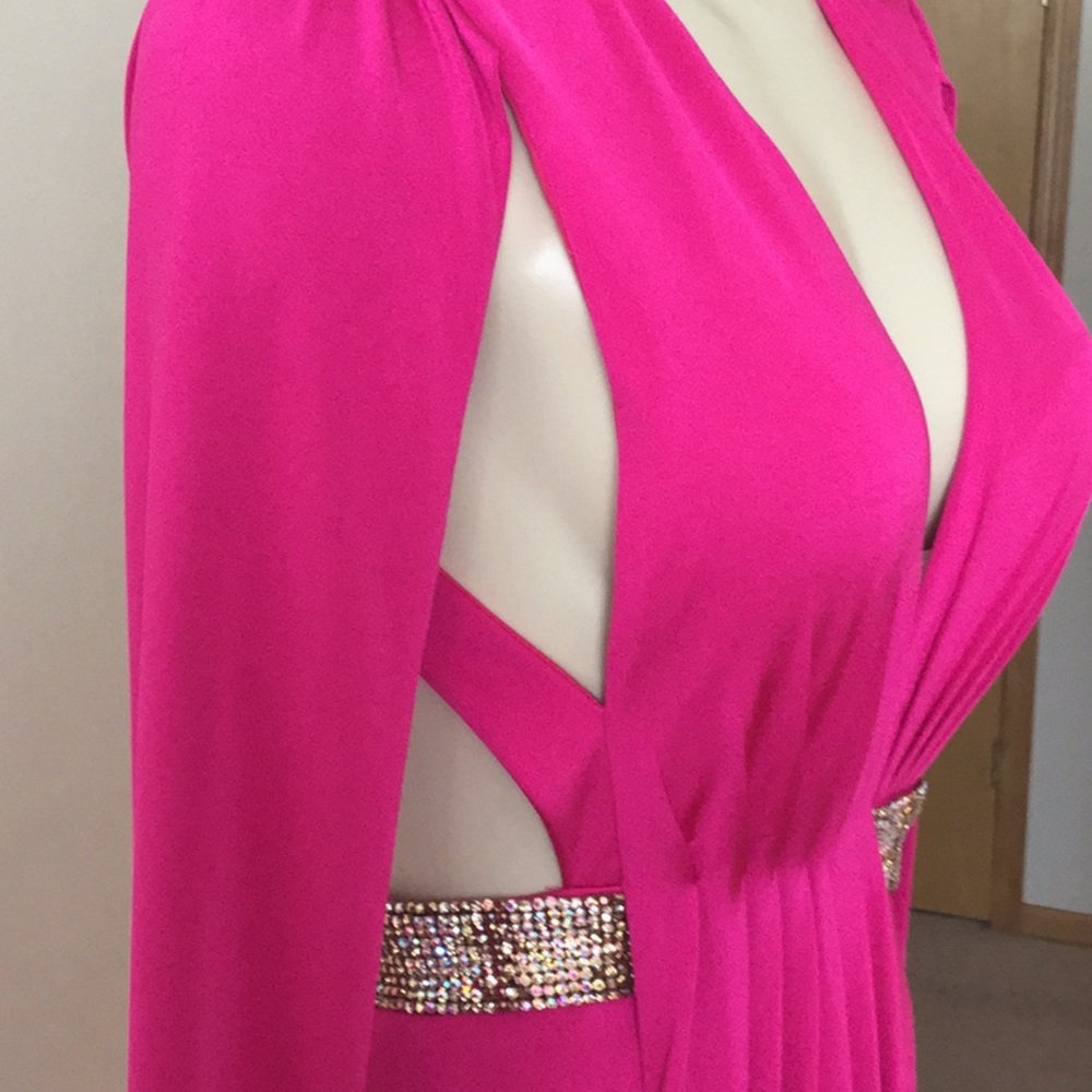Hot Pink Plunging Neckline Open Back Gown NM61684 - Picture 3 of 8